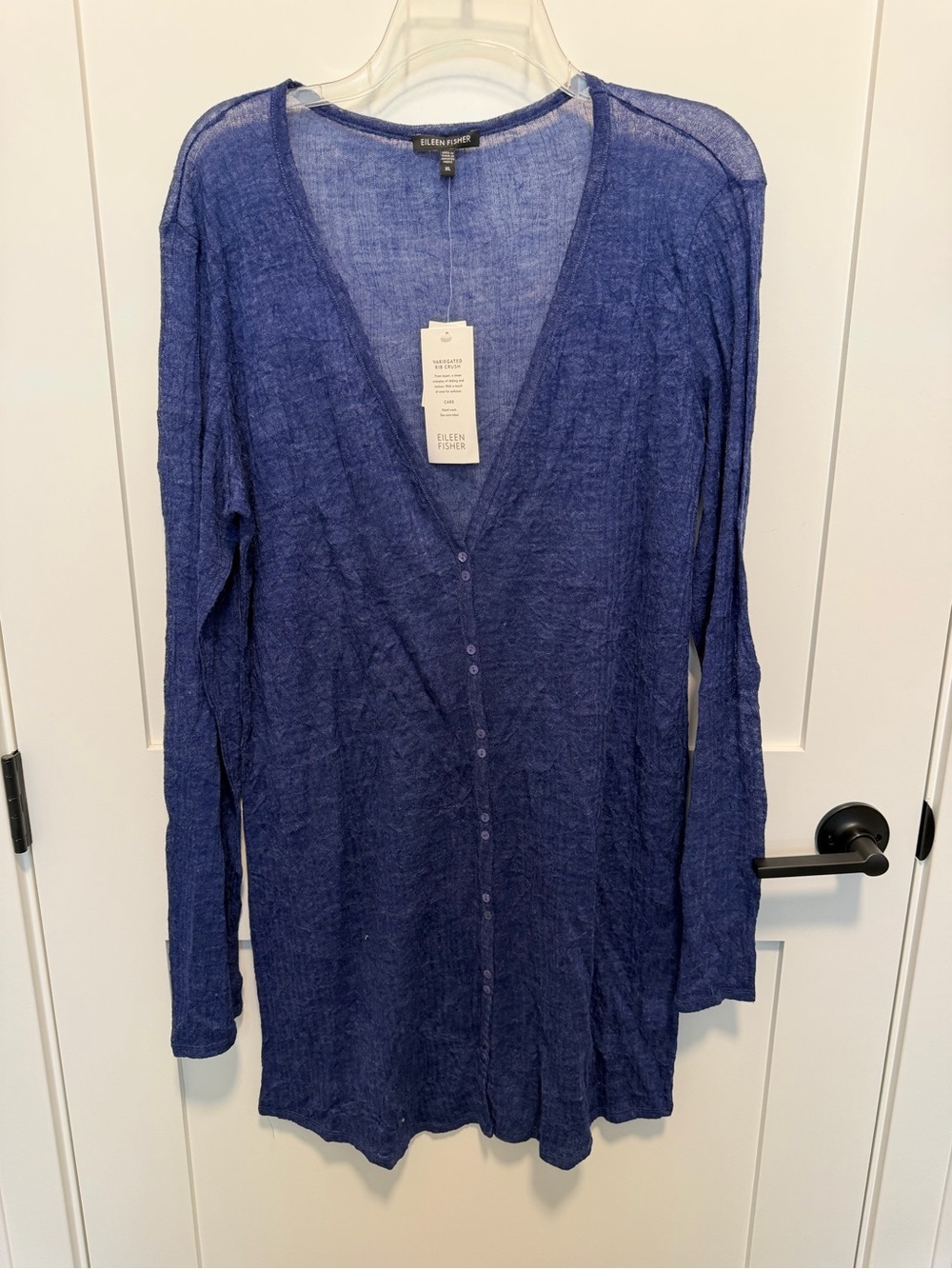 NWT Eileen Fisher XL Blue Sapphire Long Slim Cardigan Wool V-neck